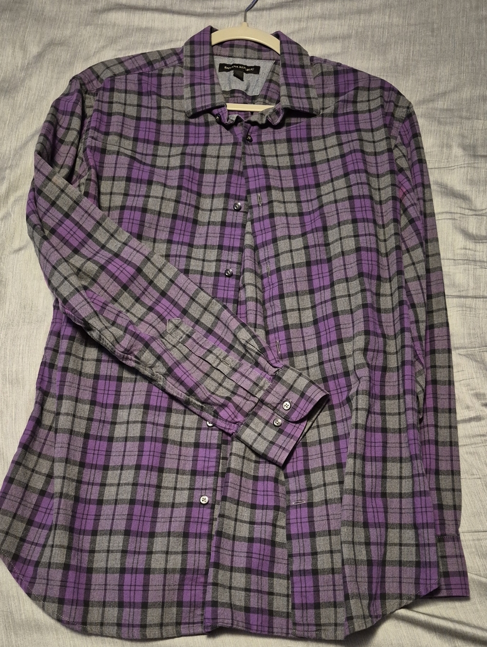 Banana Republic Purple and Gray Plaid Button-Down Shirt